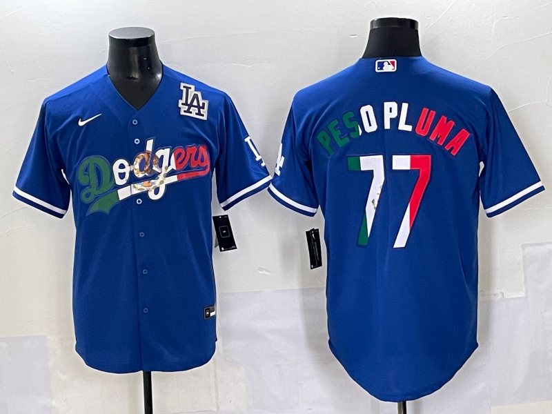 Men 2025 Los Angeles Dodgers 77 Pesopluma Blue Nike MLB Jersey style 002